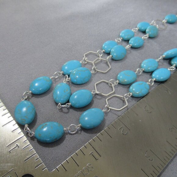 Turquoise Magnasite Necklace, Multi Strand Wrapped Wire Chain - Picture 5 of 6